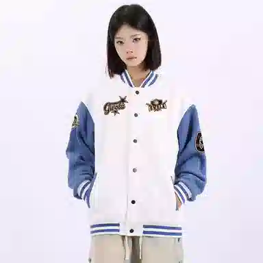 Gwola Baseball Boy Series Patchwork Colorblock Letter Print Baseball Jacket