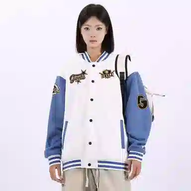 Gwola Baseball Boy Series Patchwork Colorblock Letter Print Baseball Jacket
