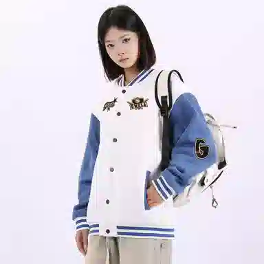 Gwola Baseball Boy Series Patchwork Colorblock Letter Print Baseball Jacket