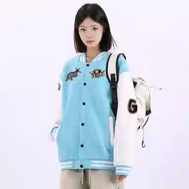 Gwola Baseball Boy Series Patchwork Colorblock Letter Print Baseball Jacket