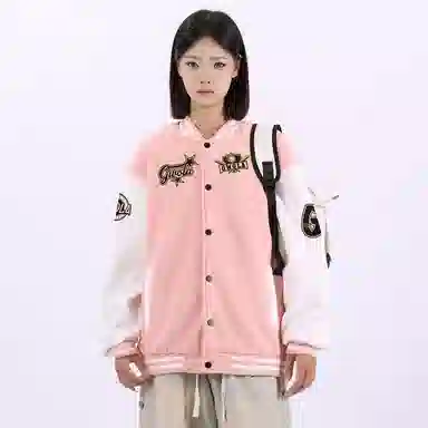 Gwola Baseball Boy Series Patchwork Colorblock Letter Print Baseball Jacket