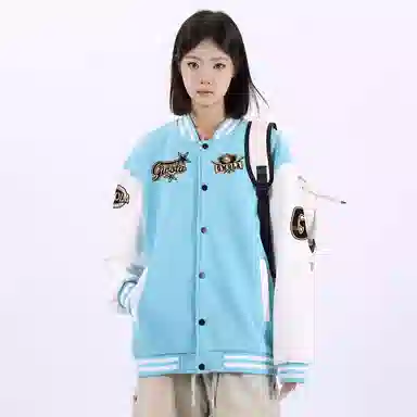 Gwola Baseball Boy Series Patchwork Colorblock Letter Print Baseball Jacket