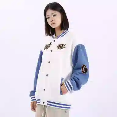 Gwola Baseball Boy Series Patchwork Colorblock Letter Print Baseball Jacket