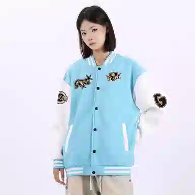 Gwola Baseball Boy Series Patchwork Colorblock Letter Print Baseball Jacket