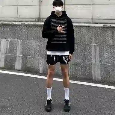 泡泡陷阱 美式高街复古黑色闪电图案印花健身训练休闲时尚运动速干短裤篮球裤 男女同款