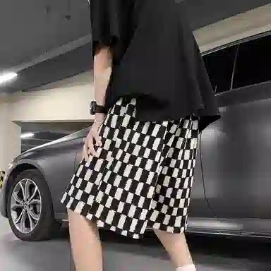 泡泡陷阱 美式复古棋盘格子潮牌痞帅宽松阔腿抽绳简约休闲短裤 男女同款
