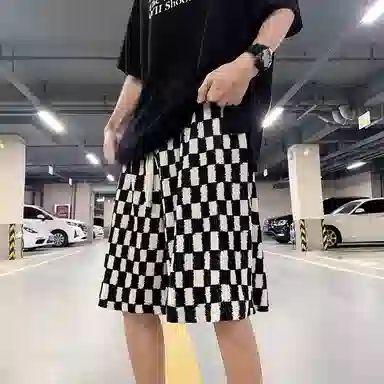 泡泡陷阱 美式复古棋盘格子潮牌痞帅宽松阔腿抽绳简约休闲短裤 男女同款