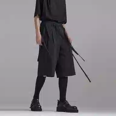 幻象者 原创设计直筒宽松复古中腰五分休闲短裤 男女同款 黑色