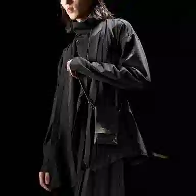 幻象者 原创设计 植鞣牛皮 手机包单肩斜挎包 男女同款情侣款 黑色