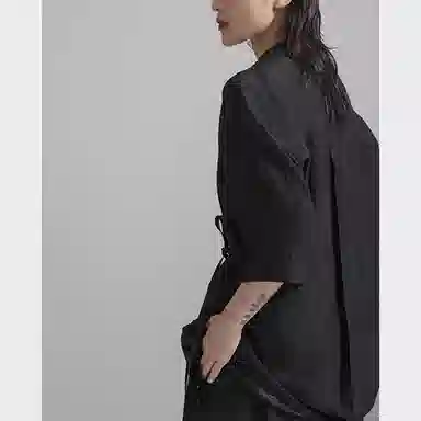 幻象者 绑带宽松纯色短袖衬衫 男女同款 黑色