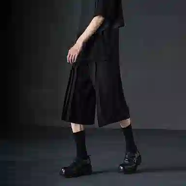 幻象者 简约纯色原创设计垂感六分休闲短裤 男女同款 黑色