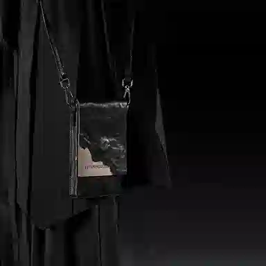 幻象者 原创设计 植鞣牛皮 手机包单肩斜挎包 男女同款情侣款 黑色