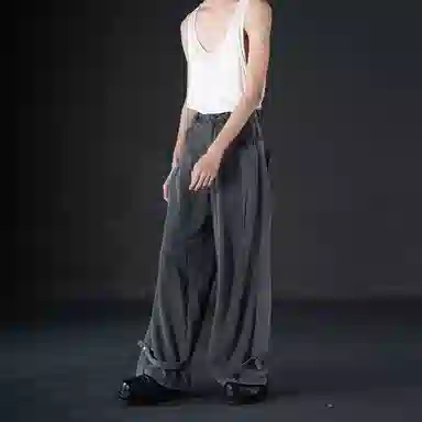 幻象者 原创设计垂感阔腿宽松直筒休闲裤 男女同款 黑灰色