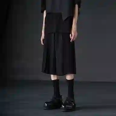 幻象者 简约纯色原创设计垂感六分休闲短裤 男女同款 黑色