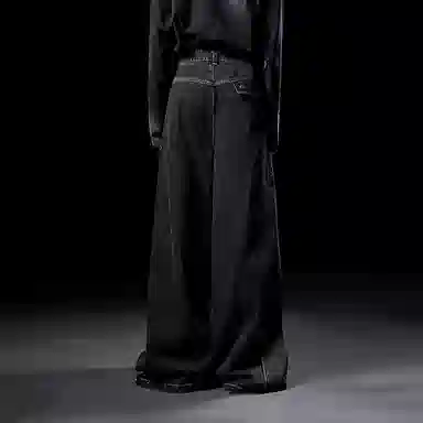 幻象者 原创设计中腰水洗阔腿牛仔裤 男女同款 黑色