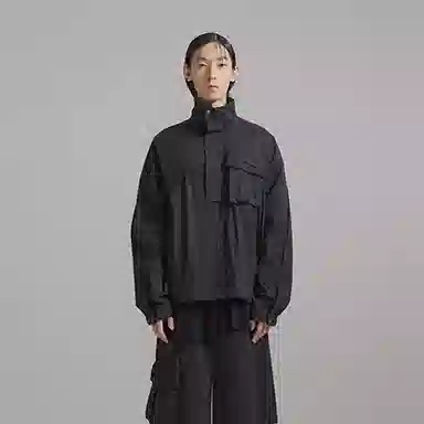幻象者 日系简约立体袋工装立领宽松夹克外套 男女同款 黑色