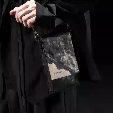 幻象者 原创设计 植鞣牛皮 手机包单肩斜挎包 男女同款情侣款 黑色