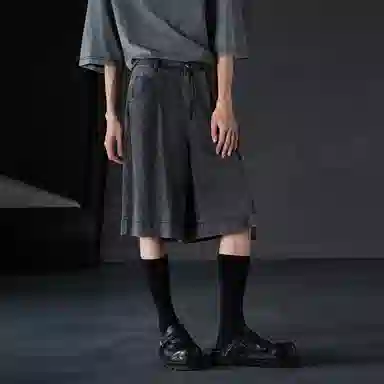 幻象者 垂感宽松纯色五分休闲短裤 男女同款 黑灰色