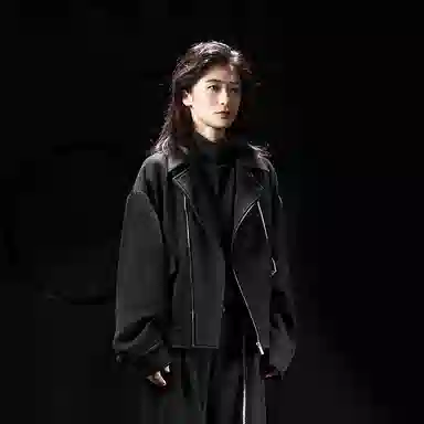 幻象者 原创设计宽松纯色短款长袖夹克外套 男女同款 黑色