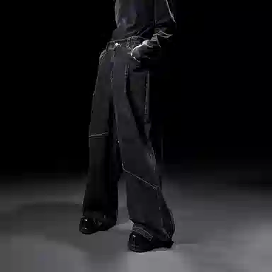 幻象者 原创设计中腰水洗阔腿牛仔裤 男女同款 黑色