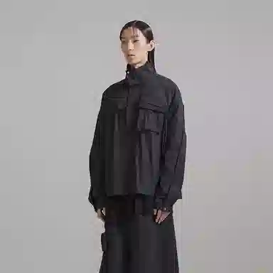 幻象者 日系简约立体袋工装立领宽松夹克外套 男女同款 黑色