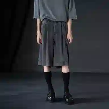 幻象者 垂感宽松纯色五分休闲短裤 男女同款 黑灰色