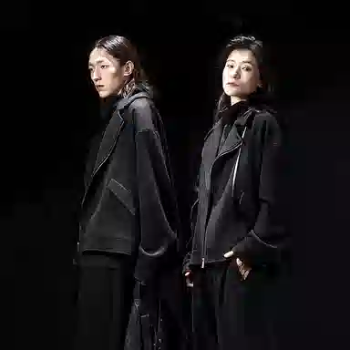 幻象者 原创设计宽松纯色短款长袖夹克外套 男女同款 黑色