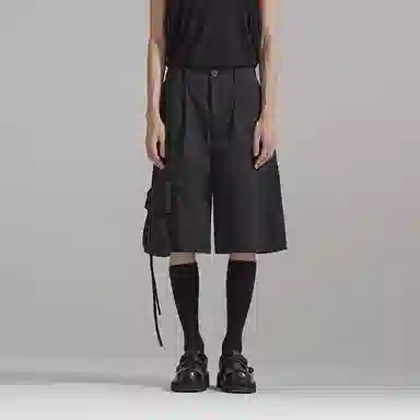 幻象者 宽松中腰薄款五分休闲短裤 男女同款 黑色