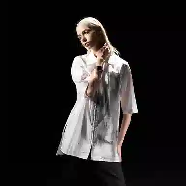 Huànxiàngzhě Original Design Zipper Washed Print Loose Thin Short Sleeve Shirt