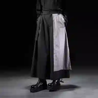 幻象者 原创设计八分武士裤阔腿休闲裤 男女同款 黑色