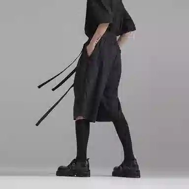 幻象者 原创设计直筒宽松复古中腰五分休闲短裤 男女同款 黑色