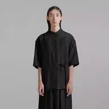 幻象者 绑带宽松纯色短袖衬衫 男女同款 黑色