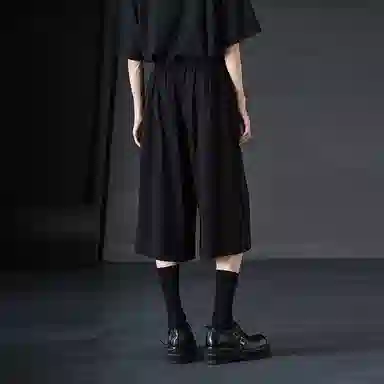 幻象者 简约纯色原创设计垂感六分休闲短裤 男女同款 黑色