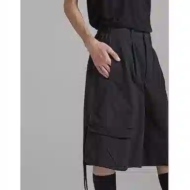 幻象者 宽松中腰薄款五分休闲短裤 男女同款 黑色