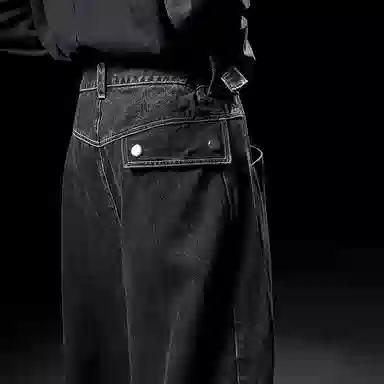 幻象者 原创设计中腰水洗阔腿牛仔裤 男女同款 黑色