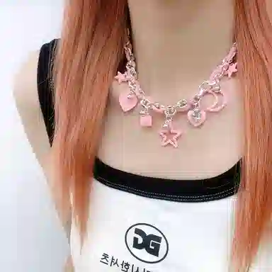 尚先生 夏季多巴胺千禧辣妹粉色爆闪爱心个性星星 合金 项链 女款