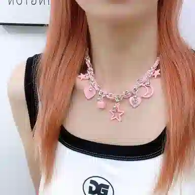 尚先生 夏季多巴胺千禧辣妹粉色爆闪爱心个性星星 合金 项链 女款