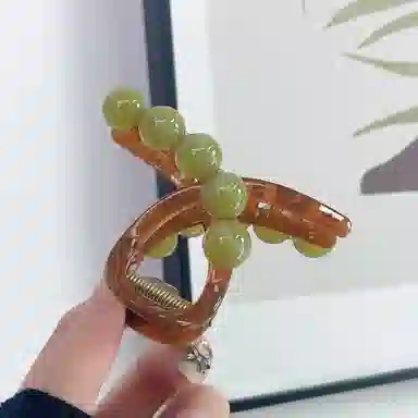 尚先生 时尚棕色亚克鲨鱼夹晕染绿色圆珠抓夹后脑勺盘发发卡 头饰 发夹 女款