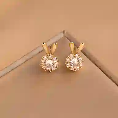 尚先生 甜美可旋转长耳兔子高级感轻奢锆石养耳洞银针 铜 耳钉 女款