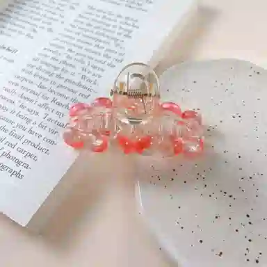 尚先生 高级感冰透红色圆珠抓夹国风时尚设计发夹后脑勺发抓气质轻奢发夹 头饰 女款