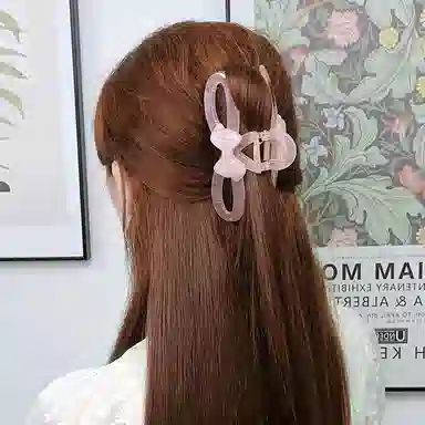 尚先生 冰透粉色镂空蝴蝶结大号亚克力鲨鱼夹甜美温柔多发量后脑勺抓夹 发饰 女款