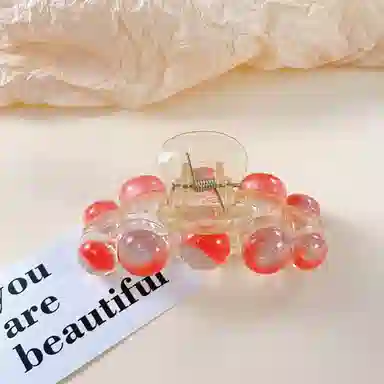 尚先生 高级感冰透红色圆珠抓夹国风时尚设计发夹后脑勺发抓气质轻奢发夹 头饰 女款