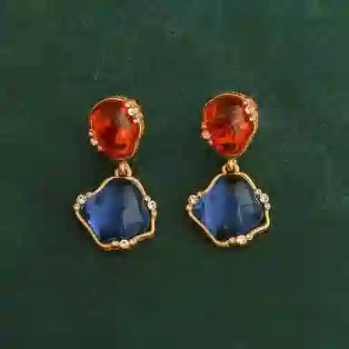 尚先生 小众设计中古宫廷复古克莱因蓝首饰轻奢高端法式耳饰 黄铜 耳环 女款