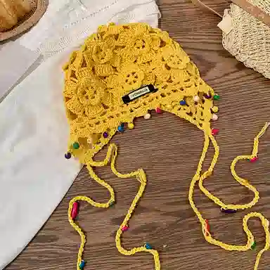 尚先生 波西米亚花朵流苏复古镂空民族风 针织 绒线帽 女款