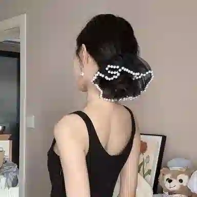 尚先生 气质网纱大肠圈韩版高级感丸子头头花 仿珍珠 发圈 女款 黑色/米色