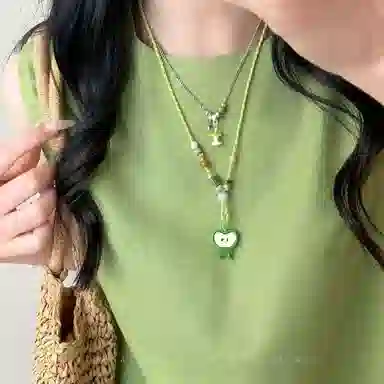 尚先生 可爱半切青苹果甜酷抽拉可调节小众 树脂 项链 女款