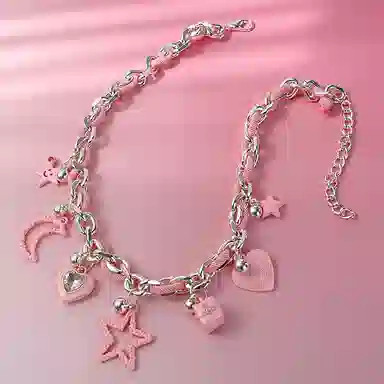 尚先生 夏季多巴胺千禧辣妹粉色爆闪爱心个性星星 合金 项链 女款