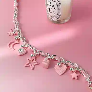 尚先生 夏季多巴胺千禧辣妹粉色爆闪爱心个性星星 合金 项链 女款