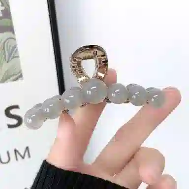 尚先生 国风新中式抓夹冰透灰色树脂圆珠鲨鱼夹时尚半扎发夹发卡 发饰 女款