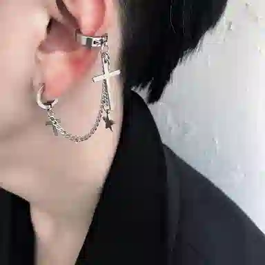 尚先生 小众街头韩版星星时尚个性流苏十字架 钛钢 耳饰 男女同款情侣款